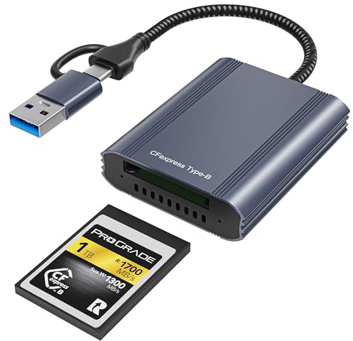CFexpress Type B Card Reader with USB 3.2 (Gen 2) 10Gbps, USB-C&USB-A 2-in-1 CFexpress Type B Adapter, Compatible with Windows/Mac/Linux/Android/Chrome (Not for XQD Card)