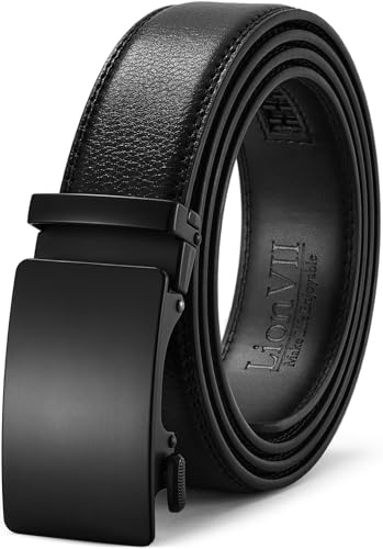 LionVII Herren Gürtel mit Automatik-Ratsche - 3,5 cm Verstellbarer Gürtel aus echtem Leder für Freizeit & Business, Zuschneidbar für 75-125 cm(30-49) Taille