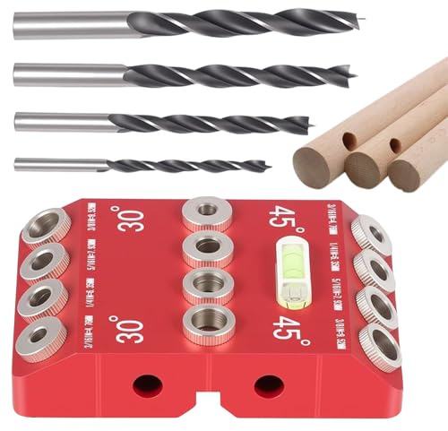 Hkuoeue Drill Guide for Straight Holes - 30 45 90 Degree Angle Drill Guide Block - Precision Woodworking Jig Power Tool Template for Stairs Carpentry Project Railings Furniture Decks