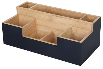 Relaxdays Bamboo Desk Organiser, 7 compartments, HxWxD: 11x30x15 cm, office storage, desk box, black/natural