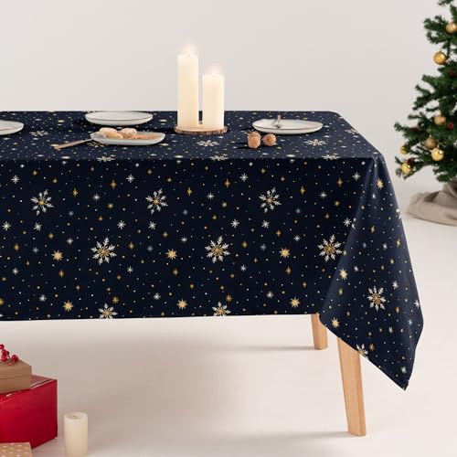 GAMUSI Tischdecke, schmutzabweisend, Weihnachten, Sterne, Baumwolle, rechteckig, 160 x 100 cm, Schwarz