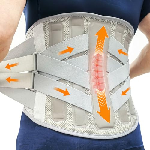 Rückenstützgürtel, Lendenwirbelstütze, Rückengurt Rückenschmerzen, Rückenbandage für Damen Herren, Rückenstütze Band zur Rückenschmerzen Linderung, Ischias,Skoliose Bandscheibenvorfall Gürtel, Grau XL