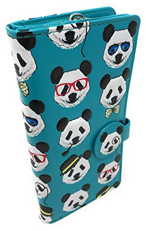 Shag Wear Panda Repeat Große Tiergeldbörse für Damen und Teenager-Mädchen, veganes Kunstleder, 17,8 cm, Blaugrün