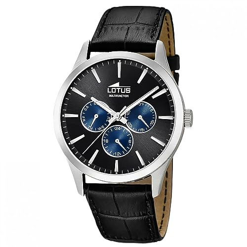 Lotus Herren Analog Quarz Uhr mit Leder Armband 18576/6, Schwarz, groß