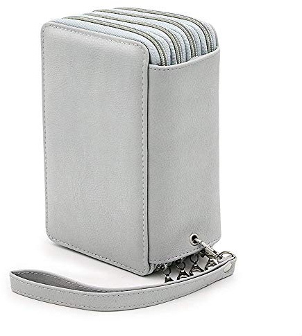 YFZYT 4 Schichten PU Leder Federmappe Große Kapazität Bleistift-Beutel Studenten Stationäre Fall Farbige Bleistifte Halter Case Federtasche Federmäppchen mit Innentasche - 72 Slots, Grau#2