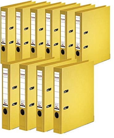 Original Falken 10er Pack Chromocolor Premium-Ordner. Made in Germany. Kunststoffbezug außen und innen 5 cm breit DIN A4 gelb Ringordner Aktenordner Briefordner Büroordner Plastikordner