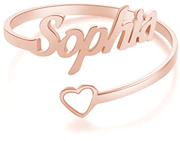 RWQIAN Personalisierter Ring Damen Namen Ringe Herzen Schmuck Geschenk zum Geburtstag Jahrestag Verstellbar Silber/Gold/Rosé