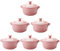 Hobby Tech Lot de 6 Mini Cocottes Roses Céramique Double Poignées avec Couvercle 13,5cm x 8cm Contenance Moule 200ml Ramequin Résistant Haute Température Four pour Petits Plats (Rose, Lot de 6)