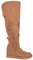 Stivali Donna Indianini Cuoio Scamosciati Alti sopra al Ginocchio Frange Zeppa Interna 5 cm Cinturino Fibbia Stemma Moda (36 EU)