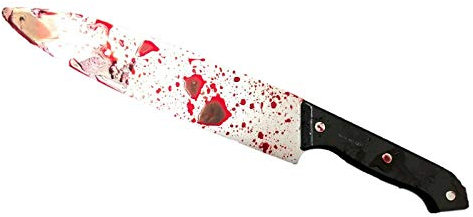 Rubber Johnnies Cuchillo de cocina sangriento, plástico duro, para disfraces, espadas, carnicero, Halloween, armas, accesorio, mango negro