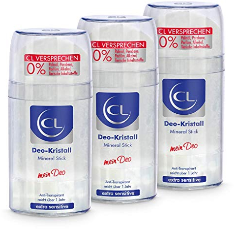 CL Deo Kristall Antitranspirant gegen starkes Schwitzen - 3er Pack 100 g Mineral Stick für empfindliche Haut - Deo Stick reicht über ein Jahr - Anti Transpirant Herren & Damen - Deodorant Männer