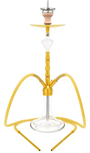 Smokezilla® MINYA 2S - Juego completo de cachimba de aluminio (86 cm, incluye 2 conectores y 2 mangueras de silicona mate y boquillas de aluminio (dorado)
