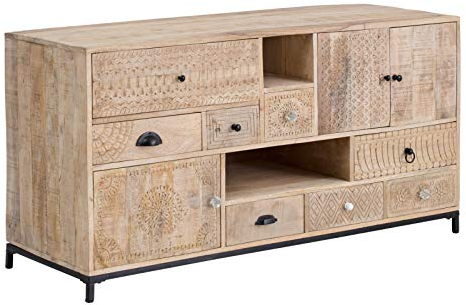 Woodkings® Waschtisch Laos Mango Holz rustikal geschnitzt Waschtischunterschrank Doppelwaschtisch Badmöbel Badezimmer Möbel Unterschrank Badschrank