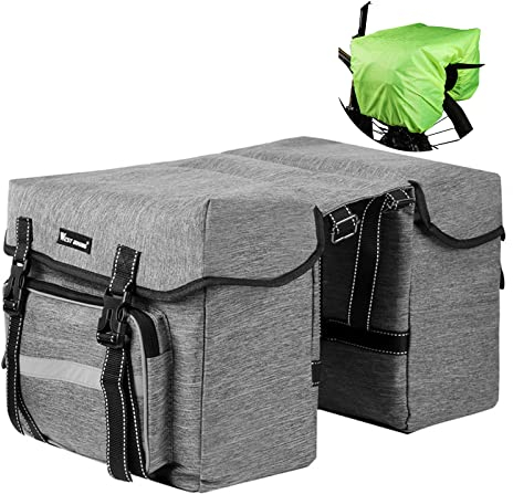 UBORSE Fahrradtaschen für Gepäckträger 28L Fahrradtasche Gepäckträger Wasserdicht Gepäckträgertaschen mit Reflektoren Fahrradtasche Doppelt mit Regenschutz Satteltaschen für Fahrrad (grau)