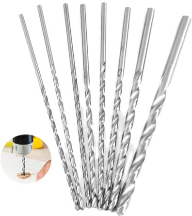 LANTRO JS - 8 Pièces Long Foret Metal Jeu de Forets à Métaux 200 mm 8 Tailles Ensemble de Forets HélicoÏdaux Long Drill Bits en Acier Rapide