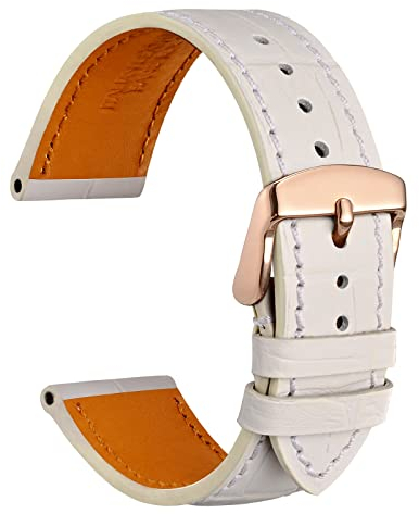 WOCCI 20mm Uhrenarmband Leder für Damen und Herren, Geprägtes Alligator, Roségoldene Schnalle (Weiß)
