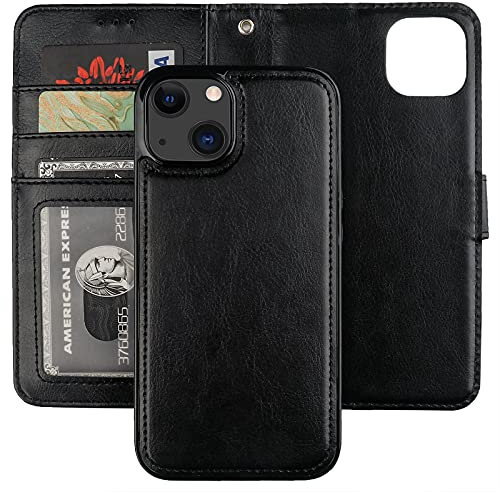 Bocasal Detachable Wallet Case for iPhone 13 Mini RFID Blocking Card Slots Holder Premium PU Leather Magnetic Kickstand Shockproof Wrist Strap Removable Flip Protective Cover 5G 5.4 inch (Black)