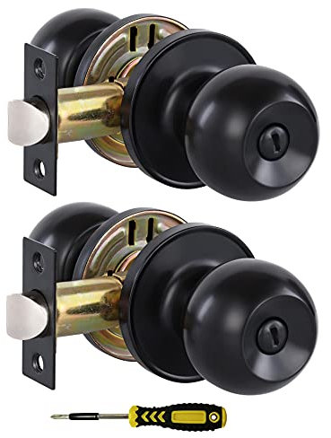 Lanwandeng Lot de 2 boutons de porte d'intérieur avec verrou pour chambre/salle de bain Noir mat