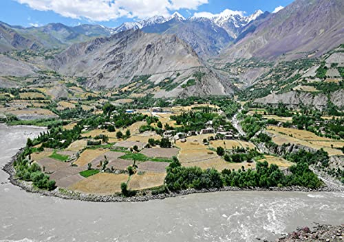 CALVENDO Poster 84,1 x 59,4 cm Querformat Flussoase, Panj Fluss, Wakhan Korridor, Afghanistan, Poster DIN A1 quer| Bilder, Kunstdruck, Wandbild, Wanddeko, Prints ohne Rahmen