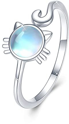 Mondstein Ring 925 Sterling Silver Katze Ring für Mädchen Offener Ring Mondstein Schmuck Katze Geschenke für Frauen Mädchen
