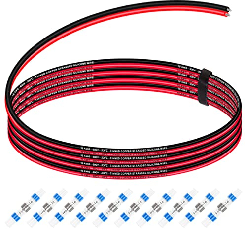 Xiatiaosann 16AWG Silicone Wire 2 Conductor 16 Gauge 600V Tinned Copper Stranded Electrical Wire Red&Black 3.5m/11ft Flexible Parallel Cable with 10 Pcs Heat Shrink Tube