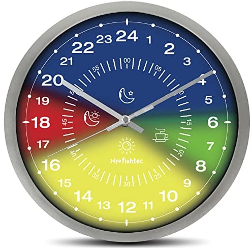 FISHTEC Moderne Wanduhr im 24-Stunden-Design, ultragenau, einfaches Ablesen: Minutenzifferblatt, geeignet für Küche, Büro, Wohnzimmer, Schlafzimmer, 30 cm (Farben)