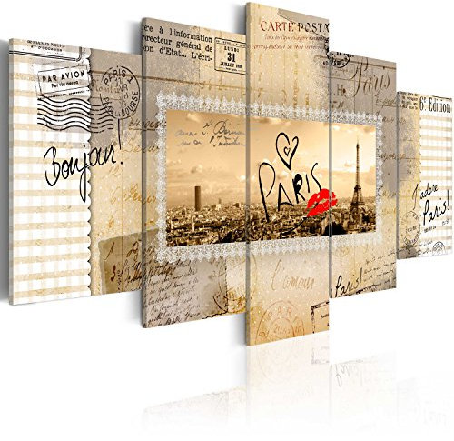 B&D XXL - Tableau décoratif ville 150x75 cm - Impression sur toile colorée - Décoration murale pour salon et chambre - Ville panorama paris paysage rétro vintage tour eiffel d-A-0010-b-m
