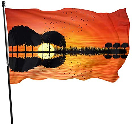 Flagge 150x90cm, Outdoor Windward Fahne, Lebendiges Farbbanner Gartenflagge Fantasie-Gitarren-Musik-Sonnenuntergang Dekorative Flagge, Hochwertige Polyester Yard Fahne, Lustige Große Flagge