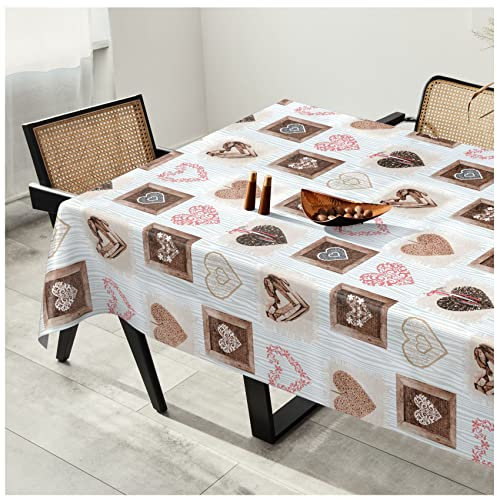 Wachstuchtischdecke Wachstuch Tischdecke abwaschbar Wachstischdecke Plastik-Tischdecken Glatt 200x140cm Schnittkante Holz Liebe Herz