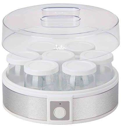 JATA JEYG2266 Yaourtière avec 7 verres en verre avec couvercle de 180 ml, passe au lave-vaisselle, sans BPA, pieds antidérapants, dimensions : 24 x 12,5 cm