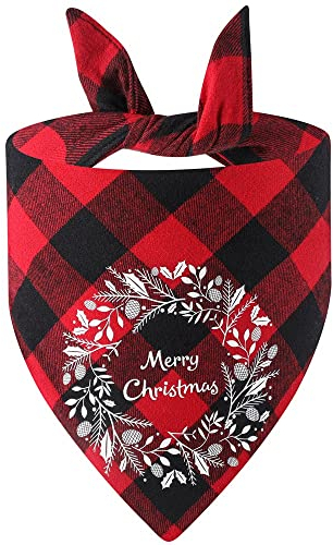 LtuzPet Hundehalstuch, klassisch, kariert, dreieckig, Bandana, Schal, Lätzchen, Halstuch, Frohe Weihnachten, Druck, Katzen-Bandana für S, M, große Haustiere