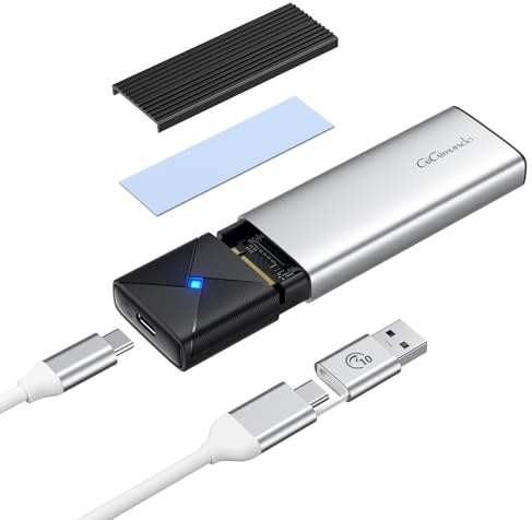 GiGimundo Boîtier SSD M.2 NVMe SATA Adaptateur, USB-C 3.2 Gen 2 10Gbps NVME PCIe, 5Gbps NGFF SATA M-Key(B+M Key) 2230/2242/2260/2280, Aluminum External Boîtier M2 Disque Dur, Support UASP Trim, argent