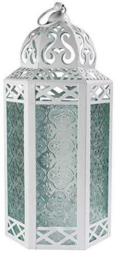 Dekorative marokkanische Laterne aus weißem Metall mit Kerzenhalter – Innen-/Außenbereich, Heimdekoration, Terrasse, Hochzeiten, Weihnachten, groß