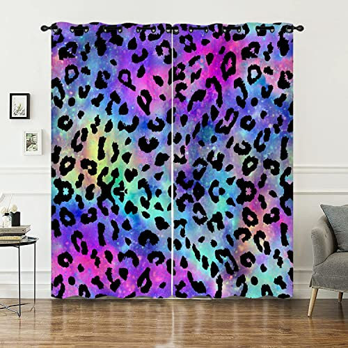 HOSIMA Leopardenmuster Gardinen Vorhang Blickdicht mit Ösen,2-Set 140x245cm Bunt Aquarell Weiche Verdunklungsvorhänge Ösenschal für Wohnzimmer Kinderzimmer(Leopardenmuster 140x245cm)