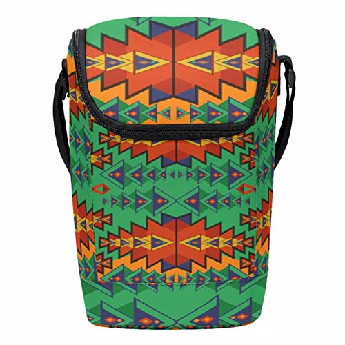 Lonchera reutilizable con patrón azteca, lonchera vertical grande con correa ajustable para el hombro
