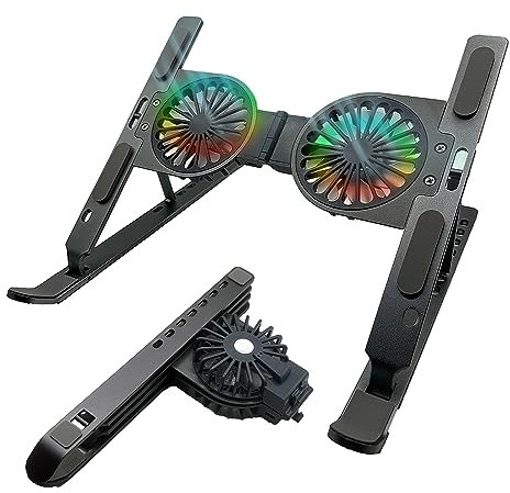 Adjustable Laptop Stand with Cooling Fan, Portable Foldable Laptop Holder, Ergonomic Multi-Angle Laptop Riser for Desk, Compatible with MacBook Pro/Air, Dell, HP, Lenovo, Samsung, 10-17 Inch Notebooks