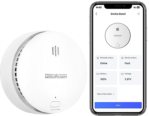 Detector de Humo WiFi, Alarma de Humo Wi-Fi con Batería Reemplazable, Detector Humo Inteligentes Compatibles con Wisualarm App, Detector de Incendios Cumple con EN 14604 (1 Pack)
