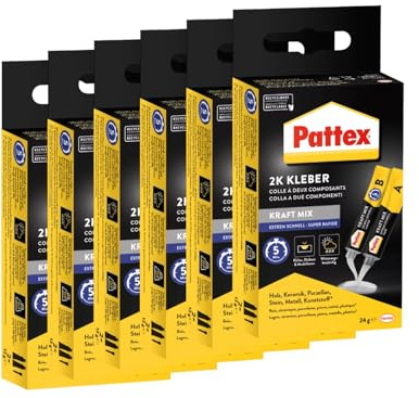 Pattex Kraft-Mix Extrem Schnell, extrem schnell härtender 2 Komponenten Kleber auf Epoxidharz Basis, 2K Kleber mit hoher Beständigkeit für viele Materialien, 6x (2x12g) Tube