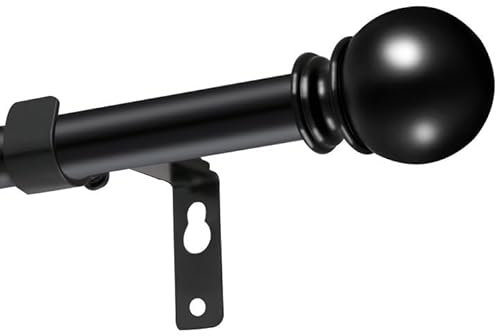 Black Curtain Poles for Eyelet Curtains,70-270cm Curtain Rod with Round Finial Heavy Duty Decorative Windows Drapery Rods