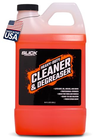 Slick Products Heavy-Duty Cleaner & Degreaser – Professional Strength Citrus Formula for Tires, Wheels, Engines, Chains & Tough Grime – Ready to Use or Dilute, 64 oz