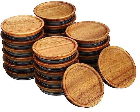 Patikil Wide Mouth Mason Jar Lids with Airtight Silicone Seal - Wooden Lids for Ball Jars (24pcs)