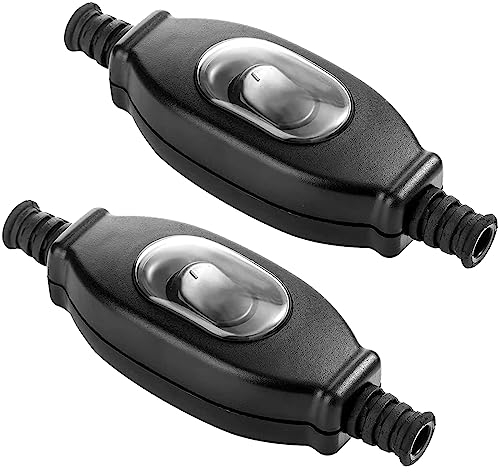 Cisixin 2 Piezas Interruptor de Cable Intermedio Impermeable, Negro, Bipolar de Línea, para Control de Cables Interiores y Exteriores