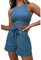 Geagodelia Damen Zweiteiler Sommer Hosenanzug Elegant Outfits Kleidung 2 Teiler Set Crop Tank Top + Shorts Y2k Aesthetic Clothes Workout Sport Anzug (B - Blau, S)