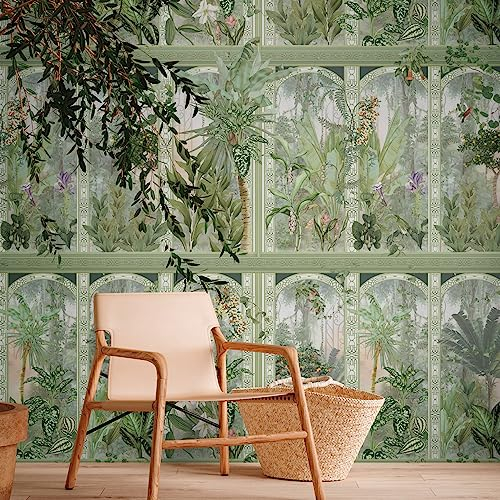 Livingwalls Vliestapete - Dschungel Tapete in Grün, Weiß und Lila - Wandtapete für verschiedene Räume - Wandbild XXL 2,80 m x 1,59 m