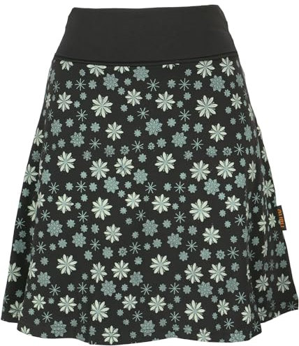GURU SHOP Minirock aus Bio-Baumwolle, Boho Tellerrock, Bedruckter Rock - Schwarz/grün, Damen, Size:L