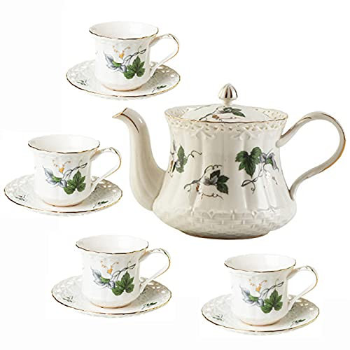 HWSY Utility-Teeservice aus Porzellan, blühendes Teeservice, ländlicher Landhausstil, Kaffeetasse und Untertasse für Nachmittagstee, Hochzeit, Teeservice, Teekannen Interesting
