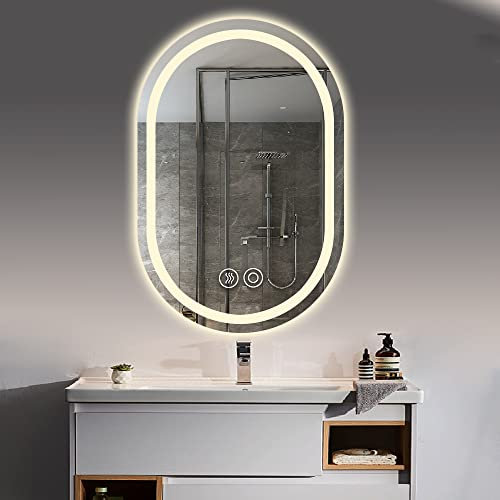Panana Miroir LED Salle de Bains Ovale avec éclairage, LED Miroir de Vanité Muraux, Anti-buée (50 x 70 cm)