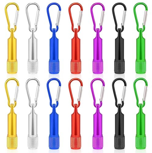 Udbrud 14 Stück Mini LED Taschenlampe, Mini Taschenlampe mit Schlüsselanhänger Tragbar Kleine Farbige Aluminiumlegierung Kinder Handlampe für Kinder, Geschenk, Angeln, Wandern und Camping