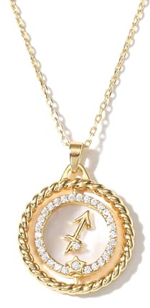 SELENICHAST 14K Gold Zodiac Necklace for Women,Gold Plated Rotatable 12 Constellation Astrology Necklaces,Sagittarius Jewelry for Women Birthday Gifts