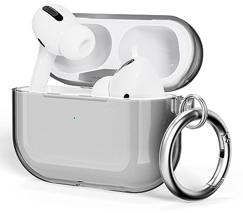 ULAK AirPods Pro Hülle, Durchsichtig Stoßfest Hülle Dünn Schutzhülle mit Karabiner Transparent Ladecase für Apple AirPods Pro 2022/2019 (LED an der Frontseite Sichtbar) - Schwarz